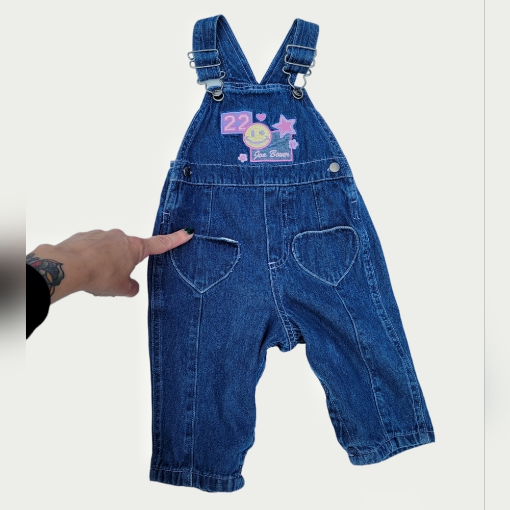 Vintage Y2k early 2000s Joe Boxer Applique Smiley Face Denim Jean overalls